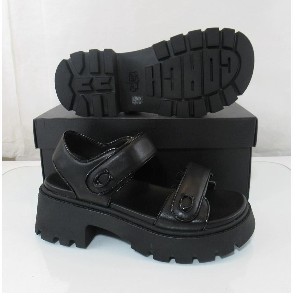 Coach Size 7.5 Brynn Platform Double Strap Sandal Chunky Lug Platform Black - Picture 11 of 11